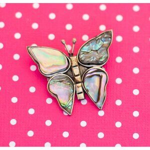 Vintage Abalone Butterfly Brooch by Alpaca Mexico - P1